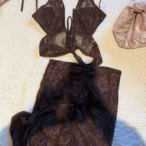 SHEIN Chocolate Lace Chemise Set